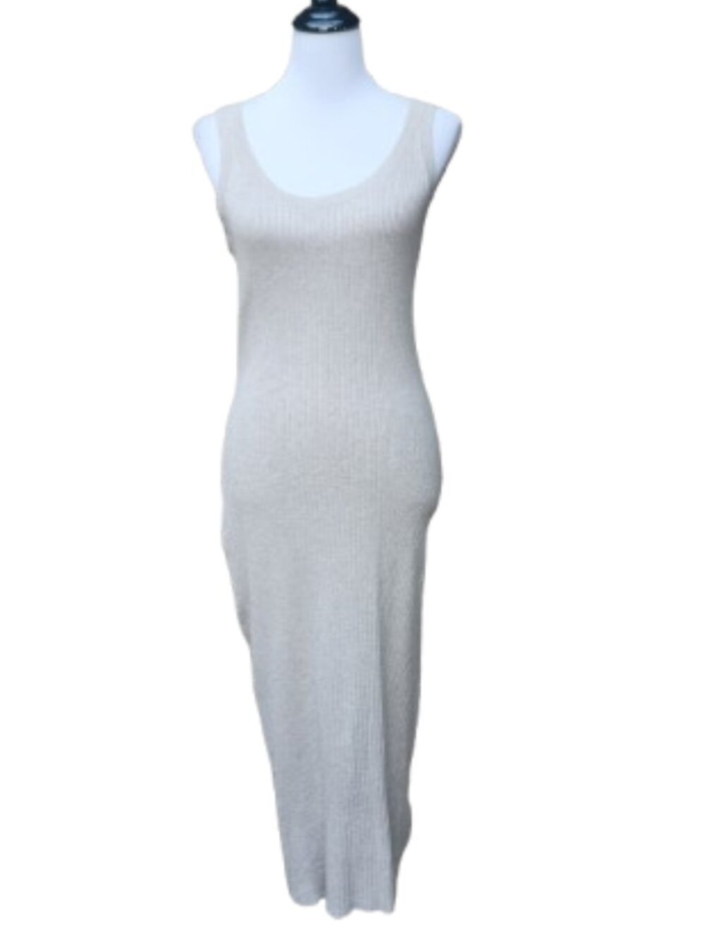 H&M Basics Tan Bodycon Knit Dress Long Sleeveless Scoop Neck Pullover